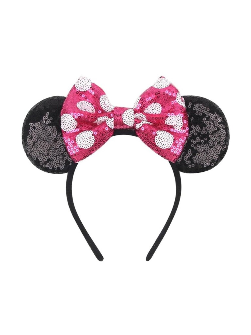 Women Rose pink Sequin Polyester Shiny Bows Mickey Mouse Headband
